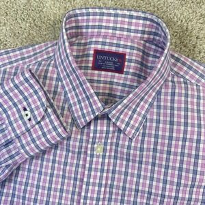 UNTUCKit Button Front Shirt Mens Large Purple Blue Slim Fit Wrinkle Free Cotton